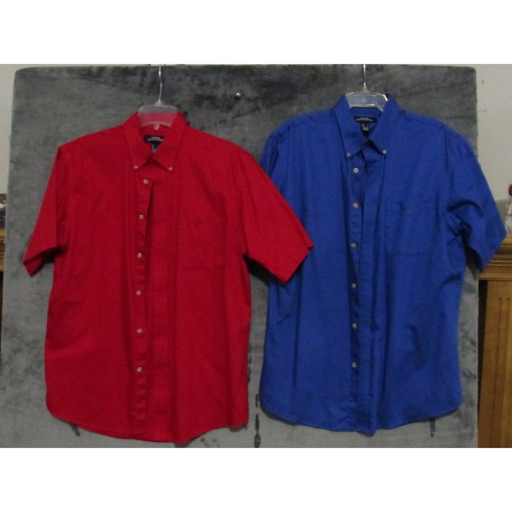 2 Lands' End Outfitters Men's L Large Casual Button-Down Short Shirt Red & Blue